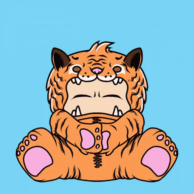 a cartoon drawing of a tiger with gm written in red letters