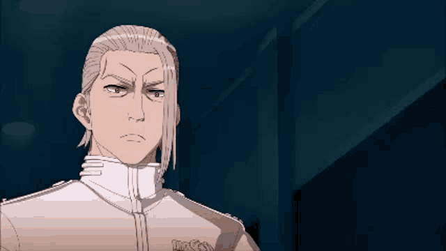 a drawing of a man with a ponytail and a jacket that says ' tdss '