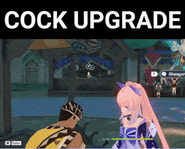a screenshot of a video game with the words cock upgrade