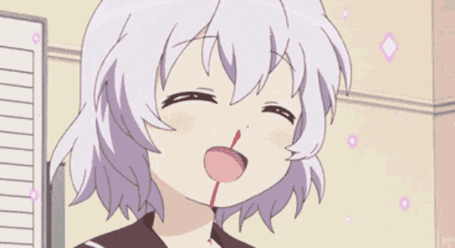 a girl with a bloody nose is smiling in a cartoon