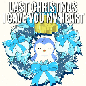 a penguin is sitting in a wreath with the words last christmas i gave you my heart