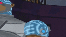 a close up of a person wearing a blue hat and sunglasses .