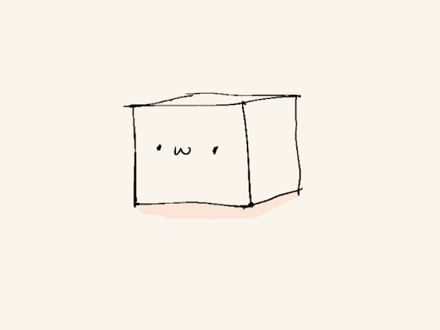 a drawing of a cube with a cat 's face and ears