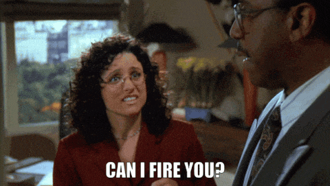 a man and a woman are having a conversation and the woman is asking the man if he can fire her