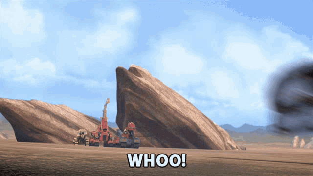 a cartoon scene with a large rock and the words whoo