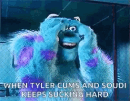 a picture of sulley from monsters inc covering his face with his hands