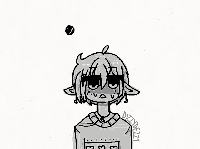 a black and white drawing of a girl with a sweater and sunglasses .