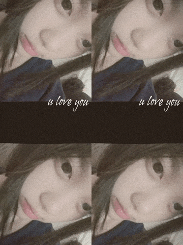 a girl 's face is surrounded by the words " u love you " on a black background