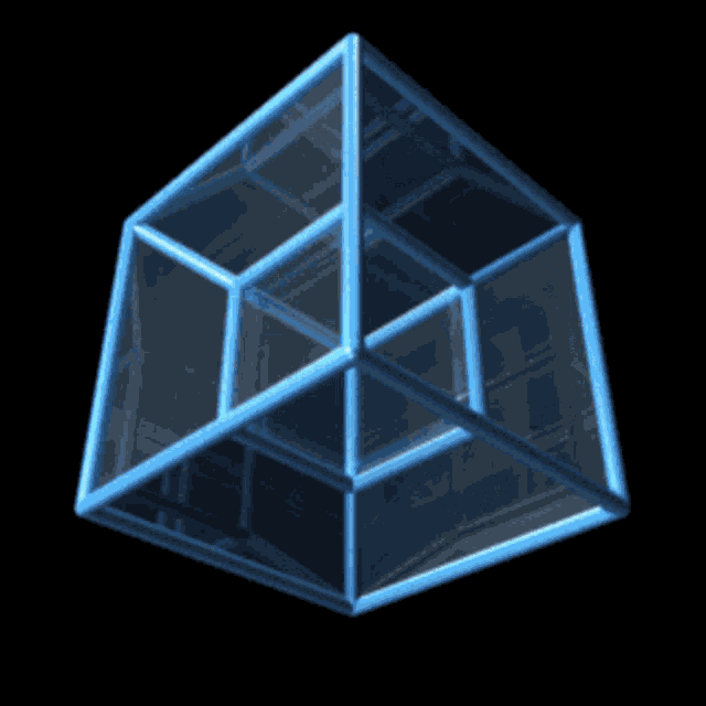 a blue cube with a black background and a light inside