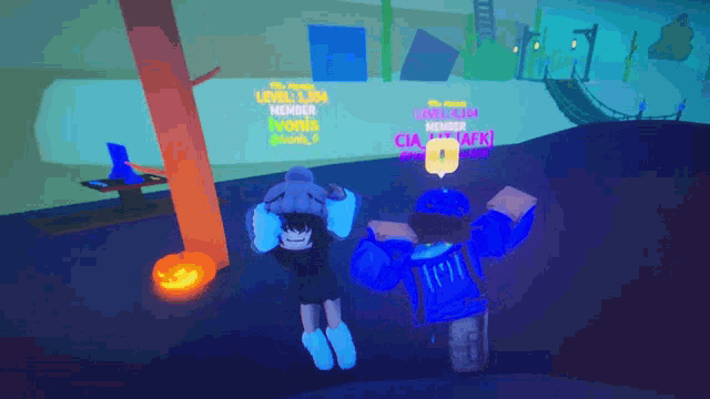 a screenshot of a video game shows a few characters including one that says ' level-up member ' on it