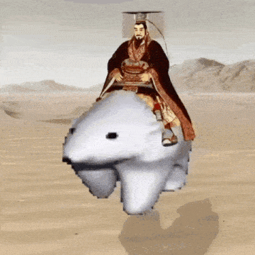 a man wearing a crown is riding on the back of a polar bear