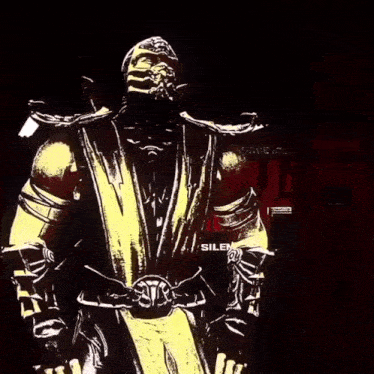 a video game character is standing in front of a sign that says " silent "