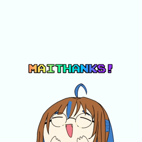 a cartoon of a girl saying " mai thanks ! "