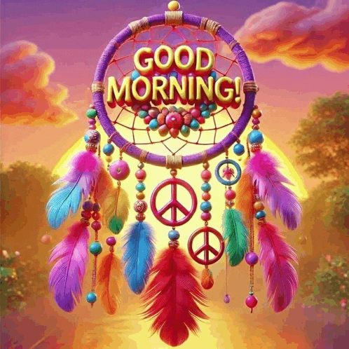 a colorful dream catcher with the words " good morning " written on it