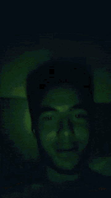 a shirtless man with a beard is smiling in a blurry photo
