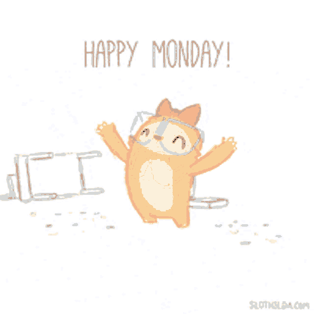 a happy monday greeting card with a cat wearing sunglasses