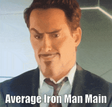 a man in a suit and tie with the words " average iron man main " below him