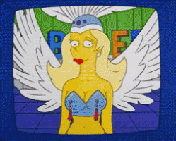 a cartoon drawing of a woman with wings and a crown on her head
