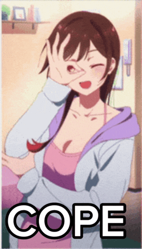a picture of a girl making a peace sign with the word cope below it