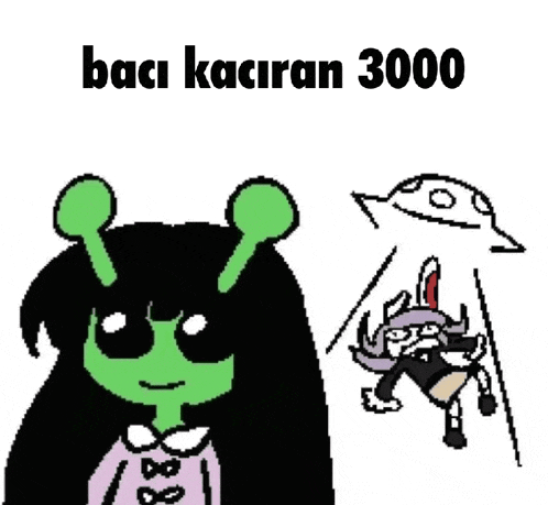 a cartoon of a girl with green ears and the words baci kaciran 3000 .