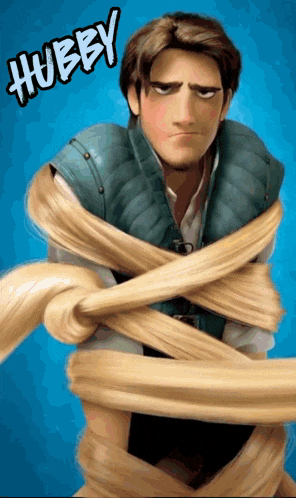 a tangled cartoon character with the word hubby written above him