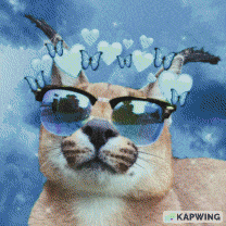 a close up of a cat wearing sunglasses with hearts on its ears