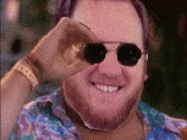 a man with a beard wearing sunglasses and a colorful shirt