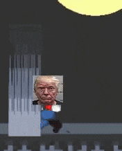 a picture of donald trump with a red white and blue scarf