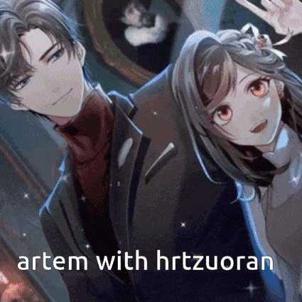 a man and a woman are standing next to each other with the words artem with hrtzuoran written below them