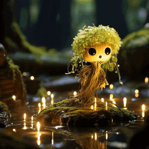 a small figurine of a tree with a glowing head