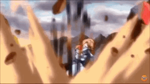 a cartoon character is standing in the middle of a sandy field .