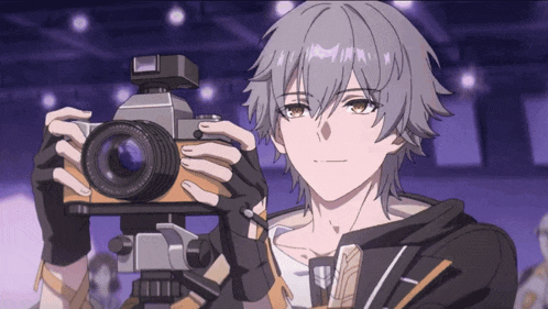 a cartoon character is holding a camera with a lens that says fujinon