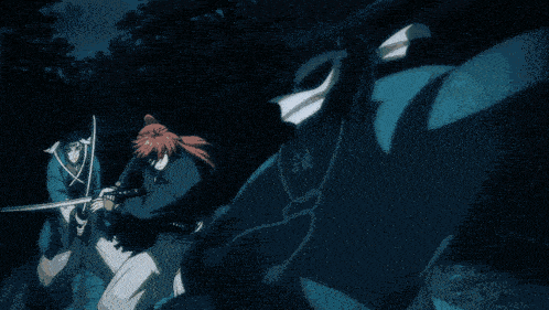 two anime characters are fighting each other with a blue light coming out of their mouths