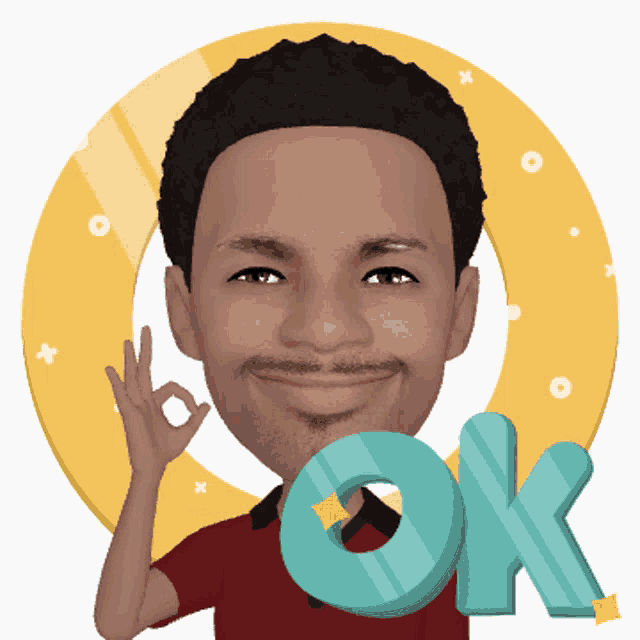 a man in a red shirt is giving the ok sign