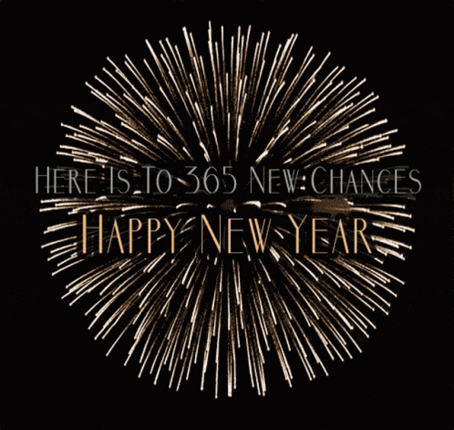 a fireworks display with the words " here is to 365 new chances "