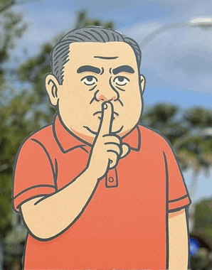 a cartoon of a man with his finger on his lips