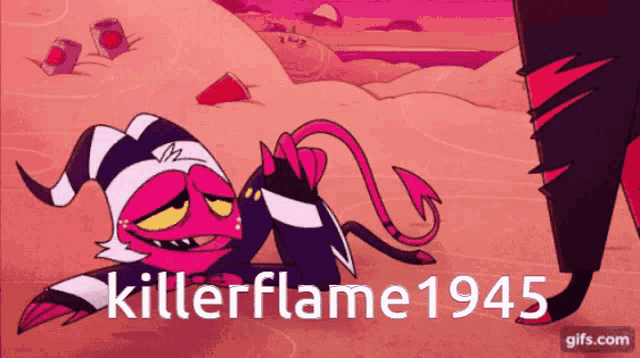 a cartoon of a devil with the words killerflame 1945 on the bottom