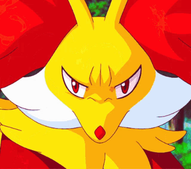 a yellow and red cartoon character with a surprised look on its face