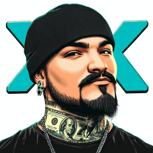 a man with a beard and a tattoo of a dollar bill on his neck