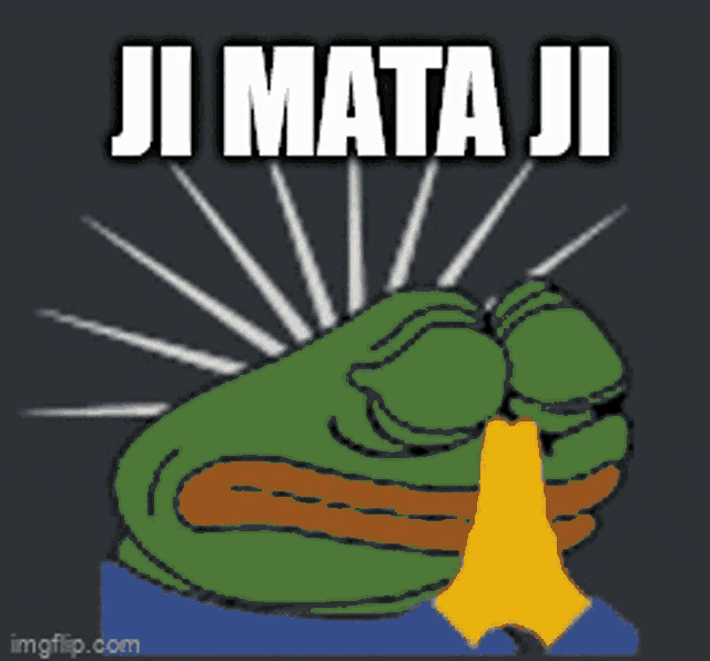 a cartoon of a frog with the words ji mata ji written on it