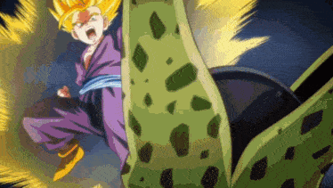a cartoon of a boy fighting a cell