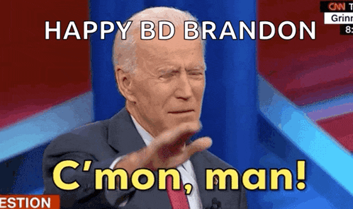 a man in a suit and tie is saying happy bd brandon c'mon man