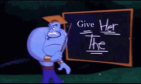a cartoon genie is holding a sign that says truth