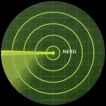 a radar screen shows a nerd in the middle of the circle