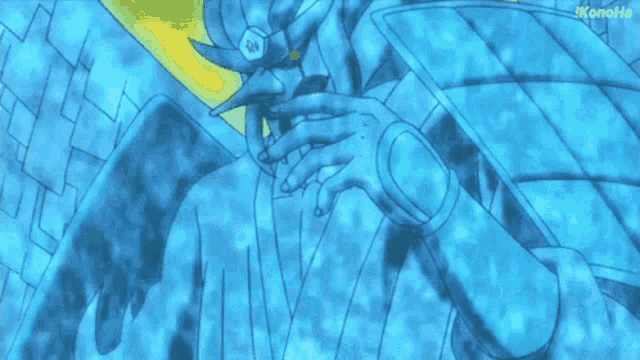 a cartoon character is holding a shield in his hand .