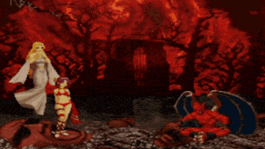 a cartoon of a woman standing next to a demon
