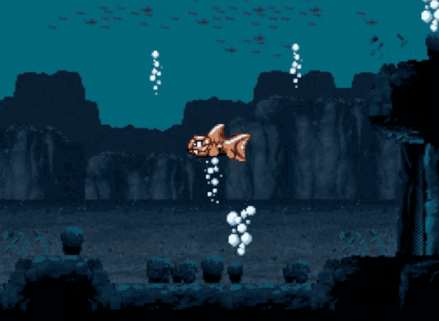 a pixel art of a shark swimming in the water