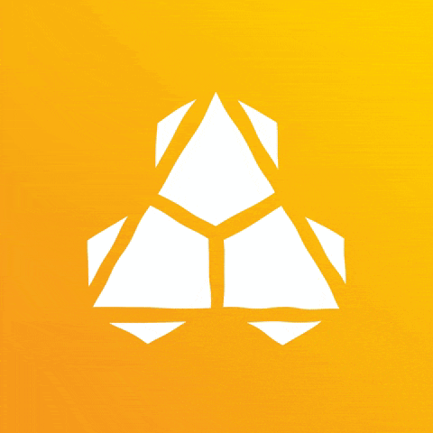 a white triangle on a yellow background that looks like a pyramid