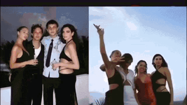a group of people are posing for a picture together while standing next to each other .