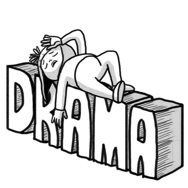 a drawing of a woman laying on top of the word drama
